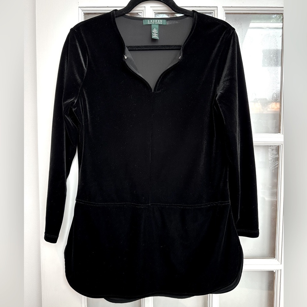 Lauren Ralph Lauren Black Velvet Peplum Blouse Top Women’s Size Small S